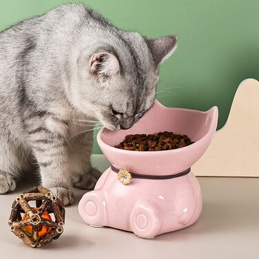 Миска для котів Disoza піднята - керамічна миска для котів, порцелянова годівниця, 14.8x14.6x14.3 см, зелена - миска у формі кота - аксесуари, станція годування, придатна для миття в посудомийній машині, зелена миска для котів у формі кота (рожева миска д