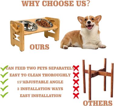 Підвищена годівниця для собак з підставкою, регульована висота, 2 миски з нержавіючої сталі, протиковзна, для маленьких собак та котів