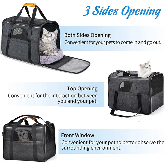 Транспортна переноска для собак та котів: переноска-сумка, схвалена авіакомпаніями, для собак та котів середніх та маленьких порід (до 9 кг), з шлейкою та щіткою для видалення шерсті