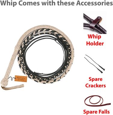 Чорно-кремова батогом з кенгурячої шкіри, важка батогом з 16 плетінням, плетіний шкіряний живіт та шкіряна підкладка всередині, гучна, дзвінка батогом, 6 метрів (18 футів)