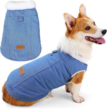Зунеа Тепла джинсова куртка для собак, утеплена флісом, для маленьких та середніх порід, з кільцем D, тепла жилетка для холодної погоди, одяг для цуценят, такса, темно-синій, розмір (4XL, світло-синій)