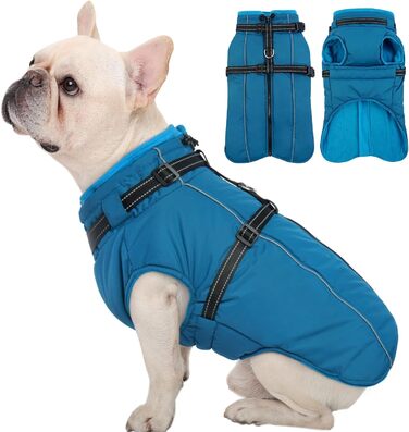 Куртка для собак Куосер, тепла водонепроникна куртка для маленьких собак, флісова куртка-пуловер, синій, XS (Обхват грудей: 35 см; Обхват шиї: 26 см)