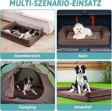 Ортопедичне ліжко для собак маленьких порід, водонепроникне диванчик для тварин з бортиками, з підтримуючою піною, зручне ліжко з знімним, пральним чохлом, водонепроникний наповнювач, антиковзаюче покриття (107 x 76 x 19 см, Колір: Коричневий)