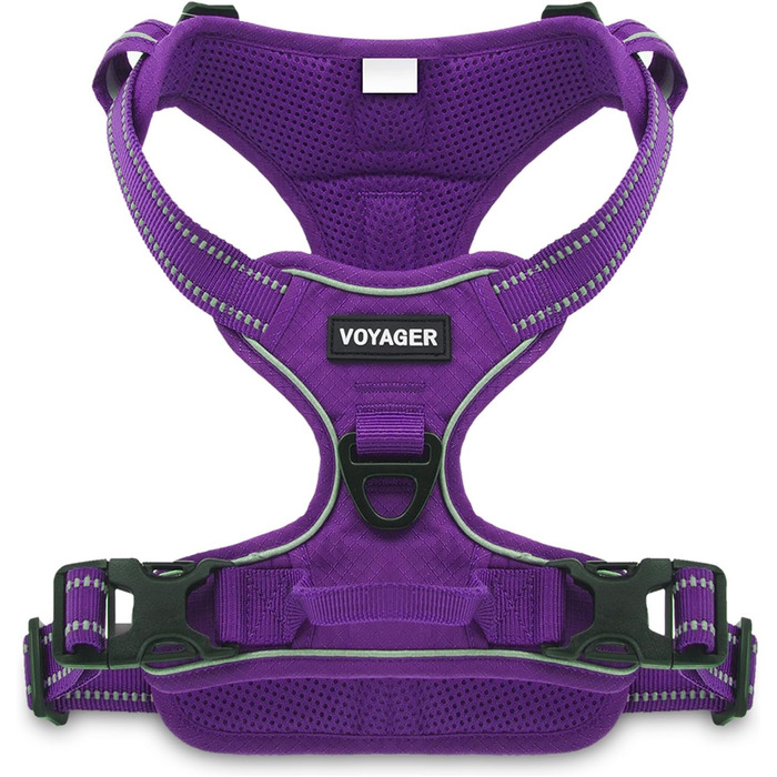 Регульована шлейка для собак Voyager Von Best Pet Supplies з 3M відбивачем, подвійним кріпленням, не тягне, фіолетова