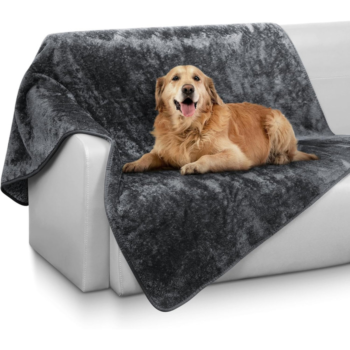 Водонепроникний килимок для собак 100x120 см - м'який, пухнастий, для собак середніх порід до 16 кг, чорно-білий, підходить для вулиці та дивану