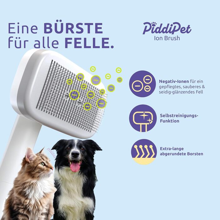 PiddiPet Іонна щітка для грумінгу тварин - 2 шт. Електрична щітка для собак та котів проти ковтунів та підшерстка, зменшує статичну електрику та випадання шерсті, м'яка, самоочисна, для чутливої шкіри