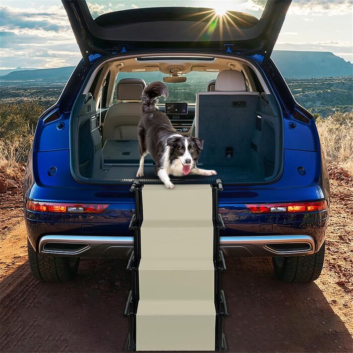 Рампа для собак у машину, складна, регульована висота, до 75 кг (чорний, бежевий)
