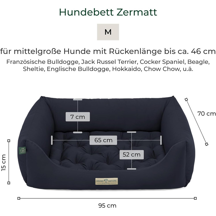 Ортопедичне ліжко для собак HOUND & NATURE Zermatt, корзина для собак середнього розміру з високим бортиком, м'яке собаче ліжко з подушкою (M - 95x70 см), темно-синій
