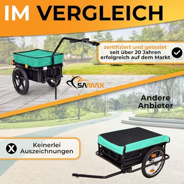 Причіп для велосипеда SAMAX 90 літрів, 80 кг з комплектом: з'єднувач, захисний тент, кріплення. Чорний, для перевезення вантажів.