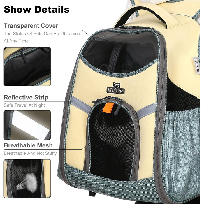 PETCUTE Рюкзак для тварин, переноска для собак та котів, жовта, до 8 кг