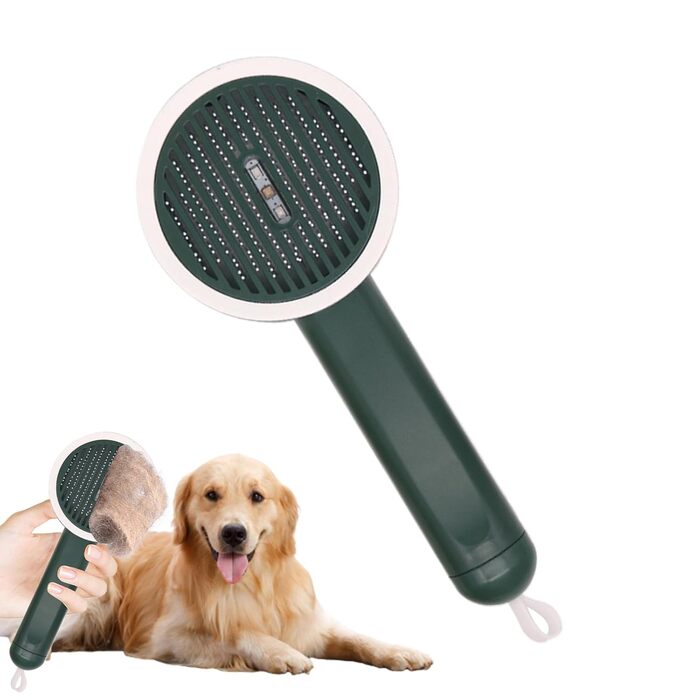 Гребінець для котів Slicker Brush – проти випадіння шерсті | Антиковзаюча щітка з функцією UV та висувним ножем для купання та подорожей, білий (зелений)