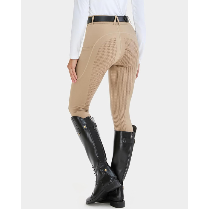Легінси для верхової їзди жіночі HMILE з силіконовим вставками, висока талія, еластичні, з кишенею для телефону та петлями для ременя (Хакі, S)