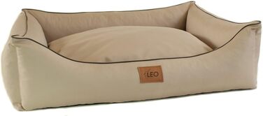 Собаче ліжко Leo з кордури (поліестер), XL 100x80 см, бежеве – міцний диван для собак, лежак, подушка, кошик, 6 кольорів