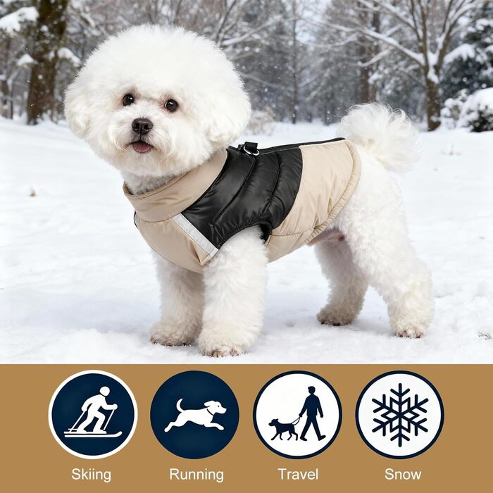 Зимова куртка для собак маленьких та середніх порід, теплий собачий халат з подвійним D-подібним кільцем, вітронепроникна куртка для цуценят та собак для активного відпочинку (Хакі, M)
