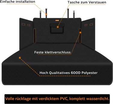 Захист для багажника автомобіля Alfheim для собак - водовідштовхувальний та легкий у догляді - універсальний. Килимок у багажник з захистом краю вантажного отвору (чорний, потовщений)