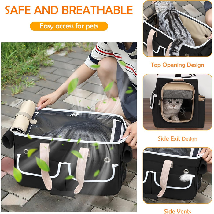 Транспортна переноска для котів та собак ALLSOPETS, складана, чорна