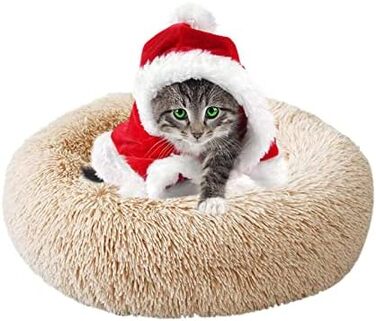 Затишне ліжко для собак у формі пончика, плюшеве, з блискавкою, можна прати в машині, 50 см (XL/40 см, Бежевий)