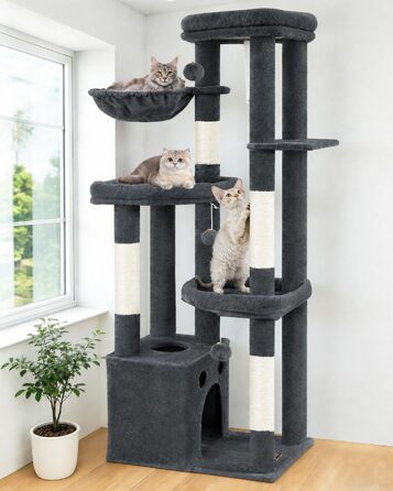 Комплекс для котів Kratzbaum XL 170 см сірий: будинок, дряпки, платформа, гойдалка