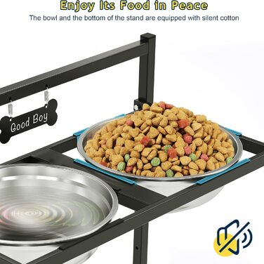 Підвищена годівниця для собак Eaninaz з регулюванням висоти, нахил 10°, 2 нержавіючі миски (1,5 x 2) та безпечна килимок, стабільний підставник для миски (XL)