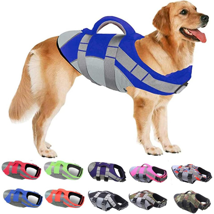 Жилет рятувальний для собак, блакитний XL. Жилет для плавання з рятувальним ручним захопленням, з регульованим кріпленням.