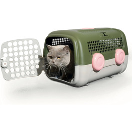 Транспортний бокс для собак та котів UNITED PETS A.U.T.O. - міцний, виготовлений в Італії, зелений/бежевий, з гігієнічною підстилкою, 51 x 37 x 33 см