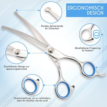 Професійні ножиці для грумінгу собак 6,5'', вигнуті, з круглим кінчиком та ножиці для стрижки подушечок лап. Ножиці для грумінгу собак, індивідуальна упаковка