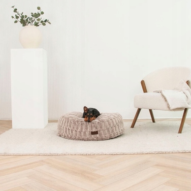 Пуф-лежак для собак, м'яке хутряне ліжечко бежевого кольору (капучино)
