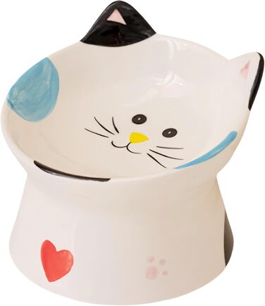 Керамічний годівник для котів з підставкою, нахилений на 15°, захист шиї, чорний/білий