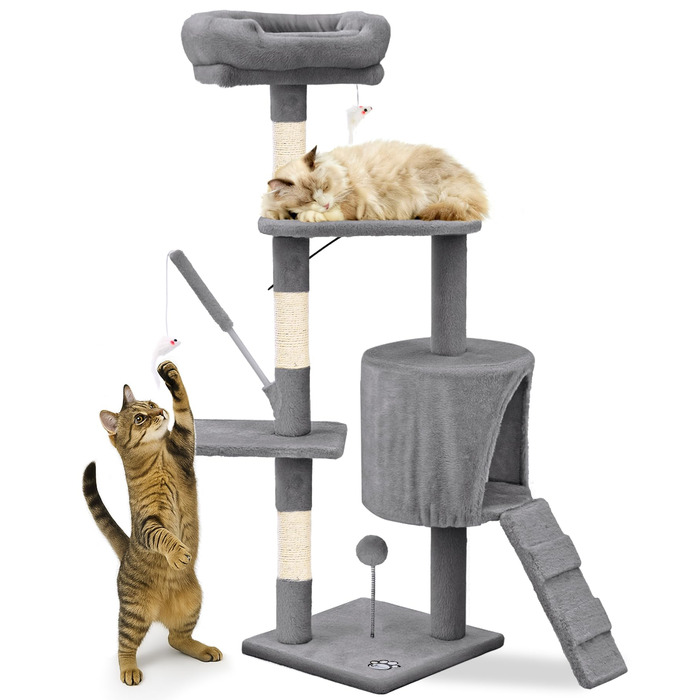 Кігтеточка для котів Vounot® – багатоярусна, 112 см, сіра, з платформами та іграшками