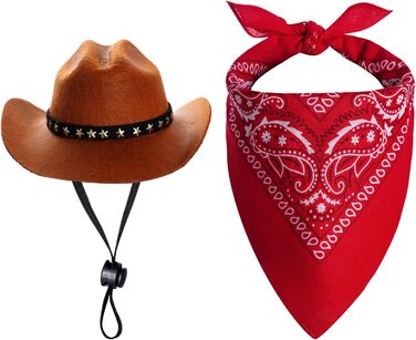 Костюм ковбоя для домашніх тварин, аксесуари для Хелловін, костюм для собак та котів, ковбойський капелюх з банданою, розмір M, коричневий
