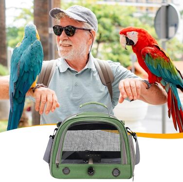 Клітка для папуг – переноска для маленьких тварин | Клітка-переноска для птахів з жердкою | Сумка для папуг | Дихаюча переноска на блискавці | Універсальна переноска для тварин (Зелена)