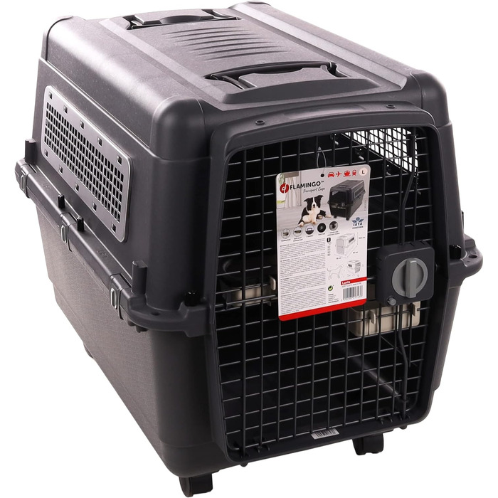 Клітка-переноска для собак Flamingo Lanta – Темно-сірий | Розмір L (56 × 80 × 59,5 см) | Безпечна, практична та комфортна для вашого собаки! L - 56x80x59,5см
