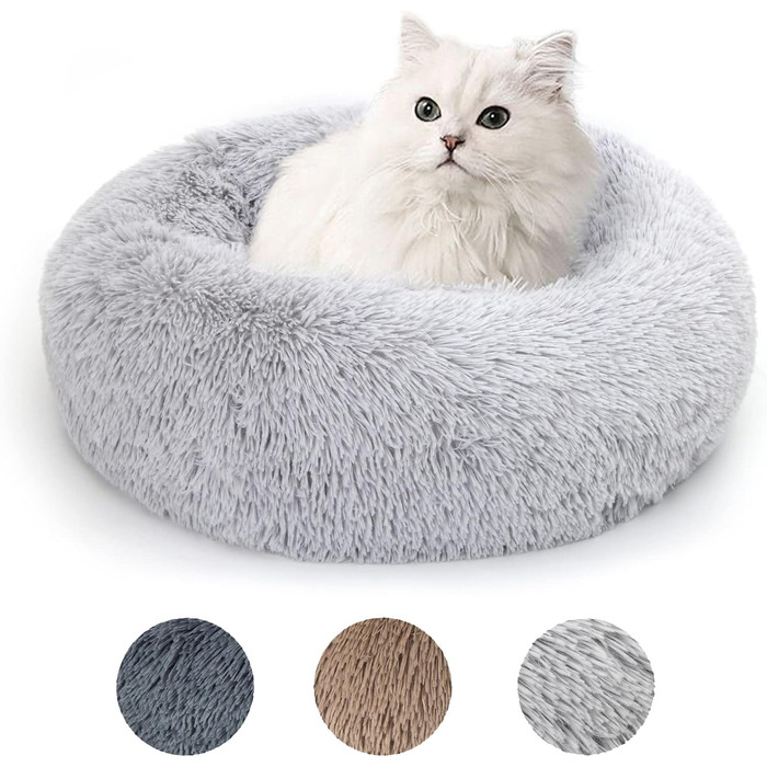 Кругле ліжко для собак та котів Lucky Sign, плюшеве, 70 см Ø, сірий (XL)