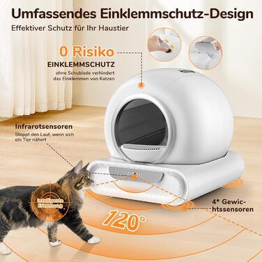 Автоматичний лоток для котів XXL 68л з самоочищенням, низький вхід, керування через додаток, датчик безпеки, для кількох котів