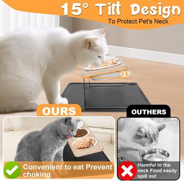 Набір мисок для котів BBWELL Ceramic: 3 шт. з кераміки, похил 15°, антиковзний бамбук, для котів та маленьких собак