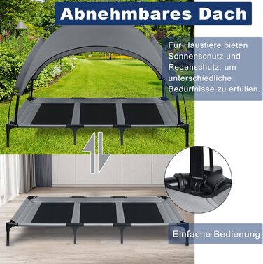 Підстилка для тварин з балдахіном, піднята лежанка для собак, лежанка для собак з металевим каркасом, лежанка для собак з тканини, дихаюча, лежанка для котів, для використання в приміщенні та на вулиці - 76 x 61 x 76 см (122 x 92 x 102 см)