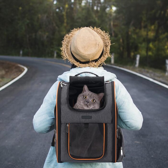 Рюкзак-переноска для собак та котів, сірий, розширюваний, для подорожей літаком