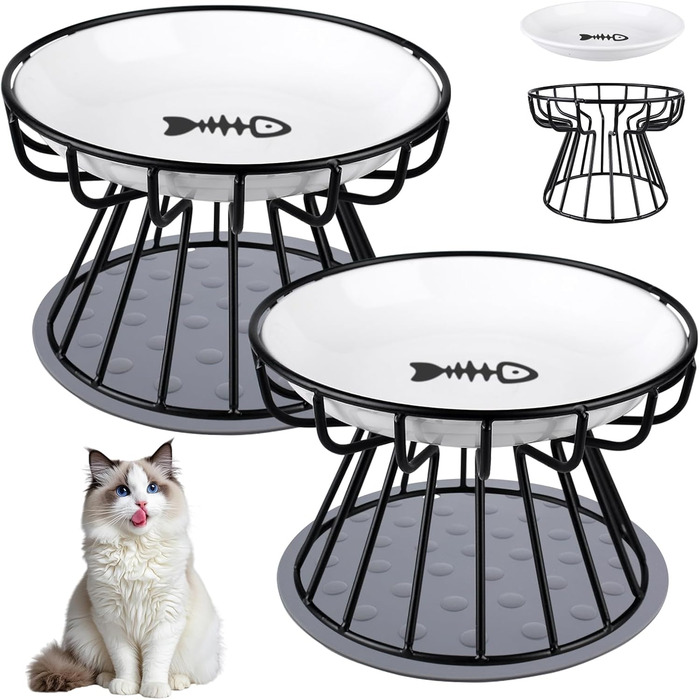 Набір з 2 керамічних годівниць для котів на підставці, підняті миски для кошенят та цуценят