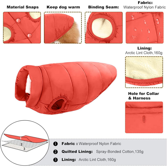 PETCUTE Зимовий теплий одяг для собак, куртка для великих собак, жилет для собак з кріпленням для повірця, вітронепроникний, для зими, Navy/Orange (M)