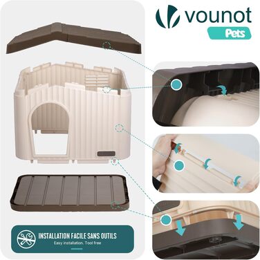 Будник для котів та собак VOUNOT всесезонний (Indoor/Outdoor), водонепроникний будинок для домашніх тварин з вентиляцією та похилим дахом, бежевий, 75 x 63 x 51 см