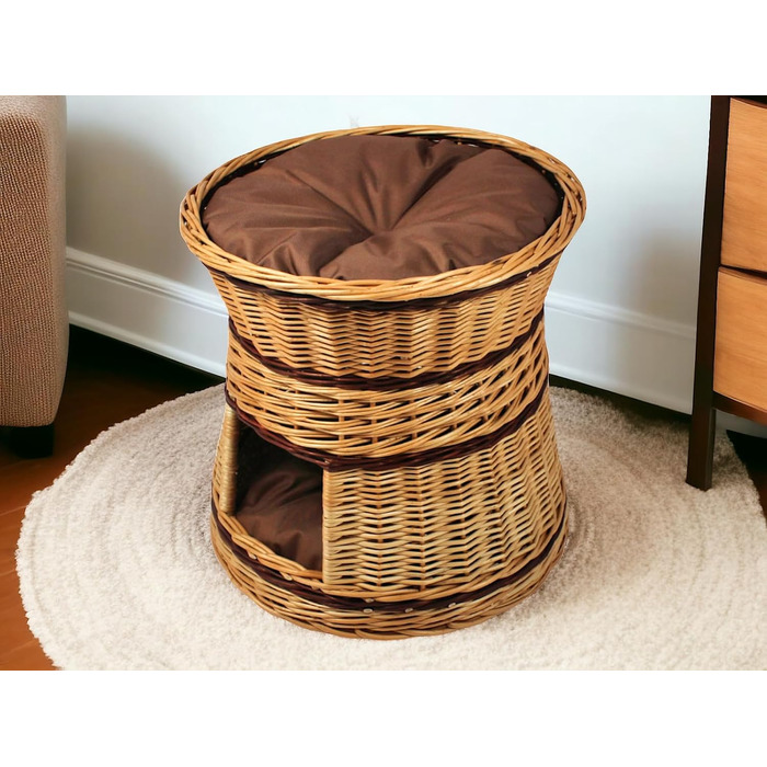 Гніздо для котів та собак: кругле, з плетіння лози, 47x47x45 см з подушкою