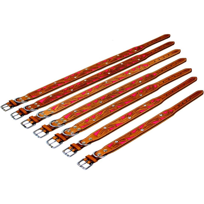 Нашийник для собак Pinklady Leder: шкіряний нашийник для собак, бежевий, карамельний, коричневий, рожевий, з декоративними елементами та стразами, обхват 35-43 см