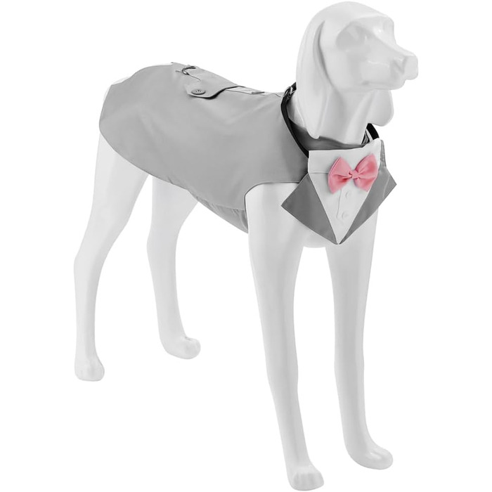 Костюм для собак з банданою, нашийник, одяг для собак на весілля, костюм з рожевою краваткою та регульованою пряжкою, для великих собак (Сірий, L)