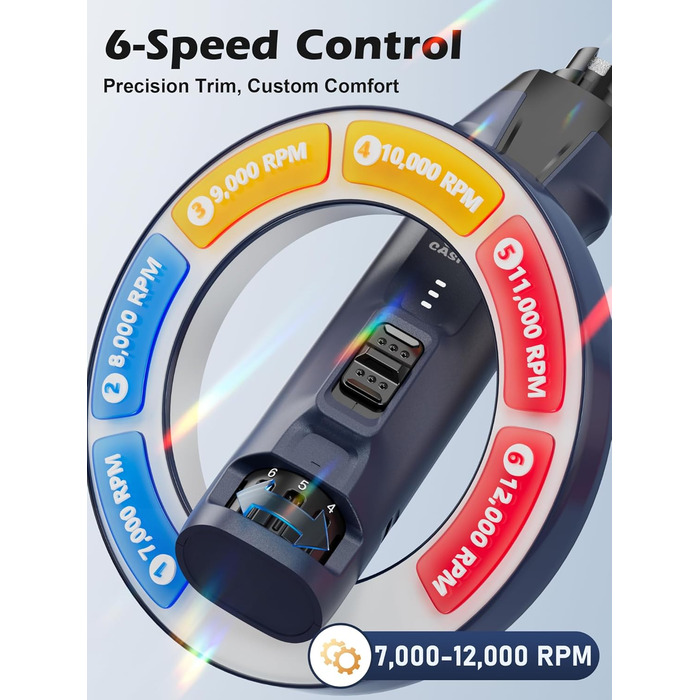 Електричний тример для собак Casfuy - 6 насадок, потужний, тихий, з LED-підсвіткою та збирачем пилу, 4.8V, для великих собак, блакитний