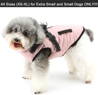 Зунеа Тепла куртка для собак маленьких порід, для цуценят з повідком, світловідбиваюча, регульована, на блискавці, рожева, XS/S