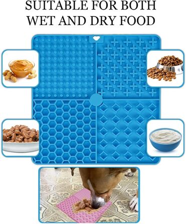 Килимок для собак з міцними присосками, заспокоює, преміум-якість, 2 шт., з лопаткою та щіткою, повільний годівник, підходить для купання, дресирування та догляду, блакитний
