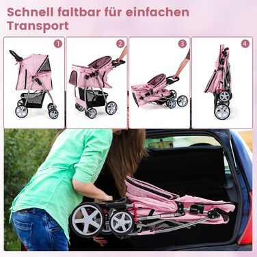 Візок для собак та котів COSTWAY, до 15 кг, рожевий, з сітчастими віконцями, тримачем для напоїв, кошиком та сонцезахистом