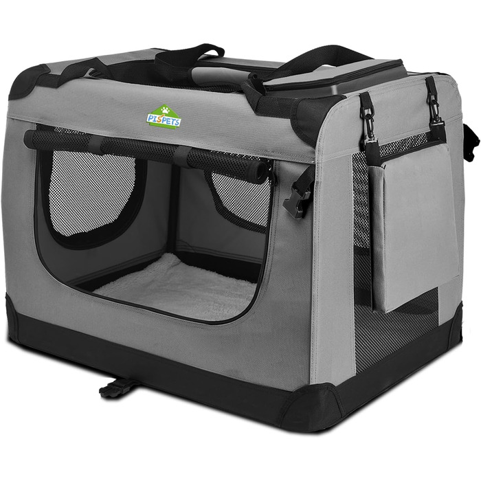 Транспортна переноска для собак PISPET - складана, сірого кольору (80x55x55 см)
