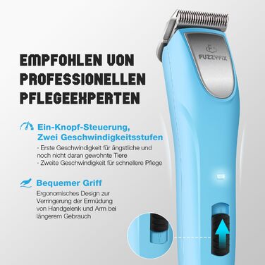 Професійна машинка для стрижки собак FuzzyFix: 2 швидкості, ергономічний дизайн, для собак та котів, стрижка густого, довгого та кучерявого хутра, блакитна