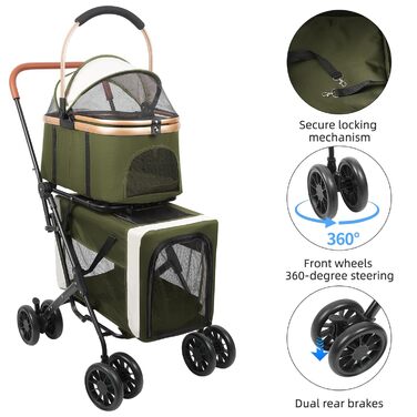 Дитяча коляска для тварин, бугі, складна, для собак та котів, з дихаючого мережива + водонепроникний оксфорд 300D + 4 колеса, переносна сумка для собак, складна до 20 кг (92 x 56 x 33 (зелений, 97*58*46))